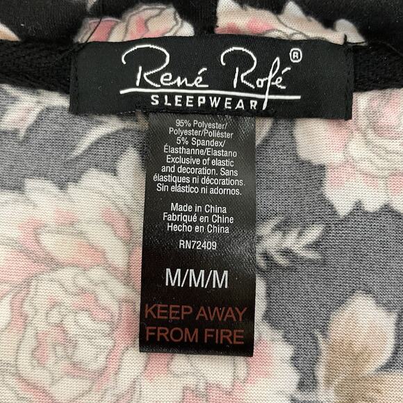 Rene Rofe Sleepwear Short Knit Robe & Gown Set Size M Black & Pink Floral Ruffle - Picture 8 of 10